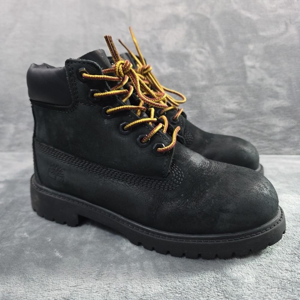 Timberland Premium‎ Black Leather Boot US Size 1 M 12707 Youth
